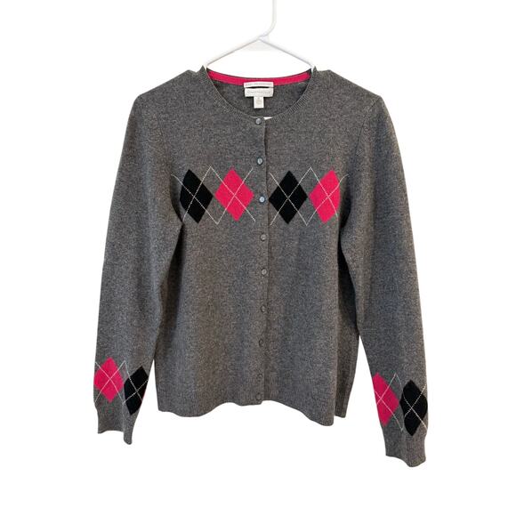 Charter Club 2 Ply 100% Cashmere Print Cardigan Sweater Gray Women's Size Medium - Picture 1 of 9